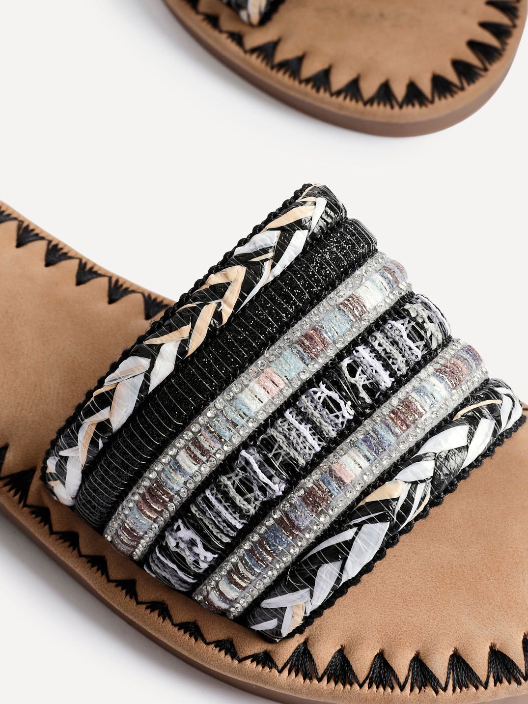 Linzi Carel Black Woven Embellished Flat Sandals image 5