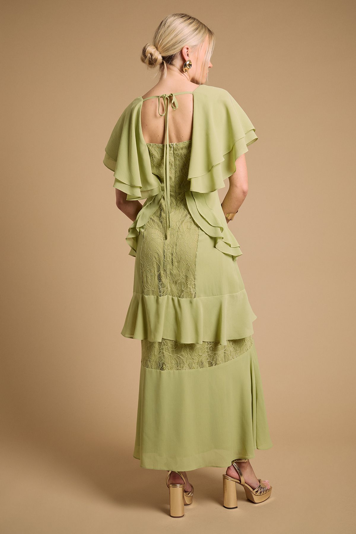 Oasis Lace Panel Ruffle Maxi Dress Green image 3