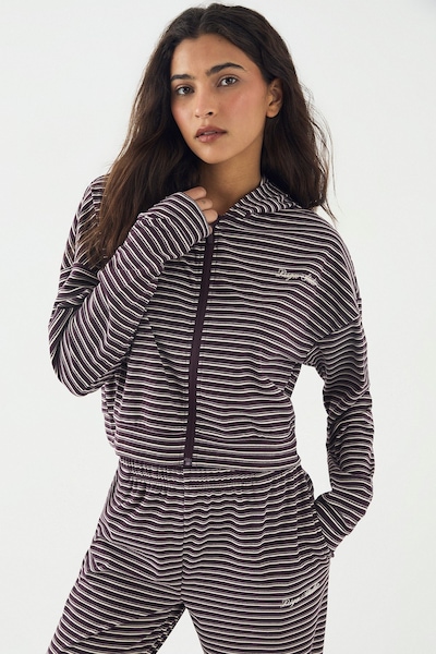 DSGN Studio DSGN Studio Soft Stripe Boxy Crop Zip Through Hoodie Plum