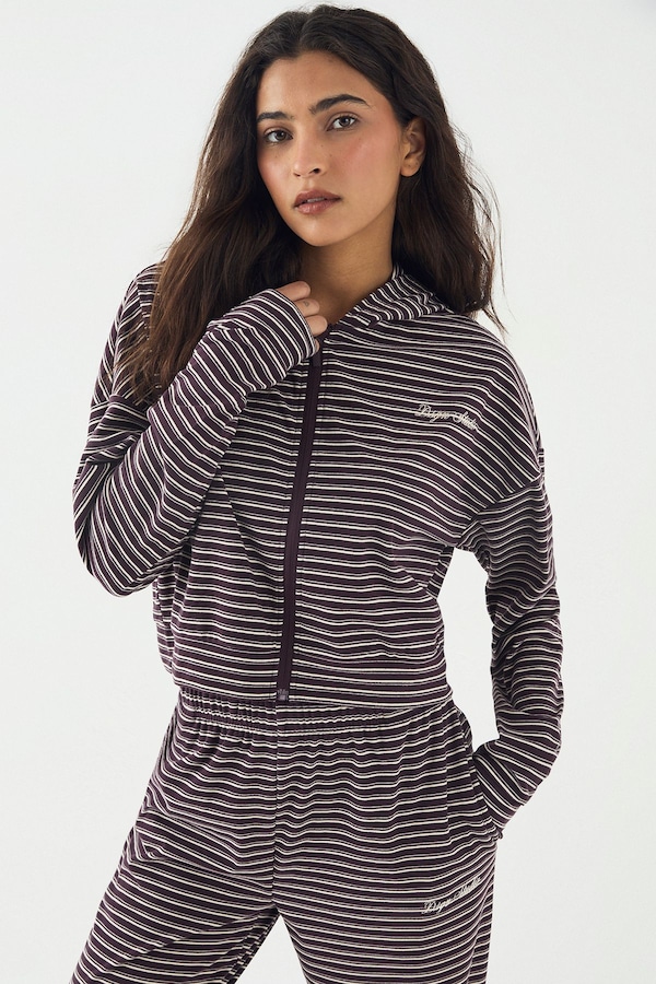 DSGN Studio DSGN Studio Soft Stripe Boxy Crop Zip Through Hoodie Plum