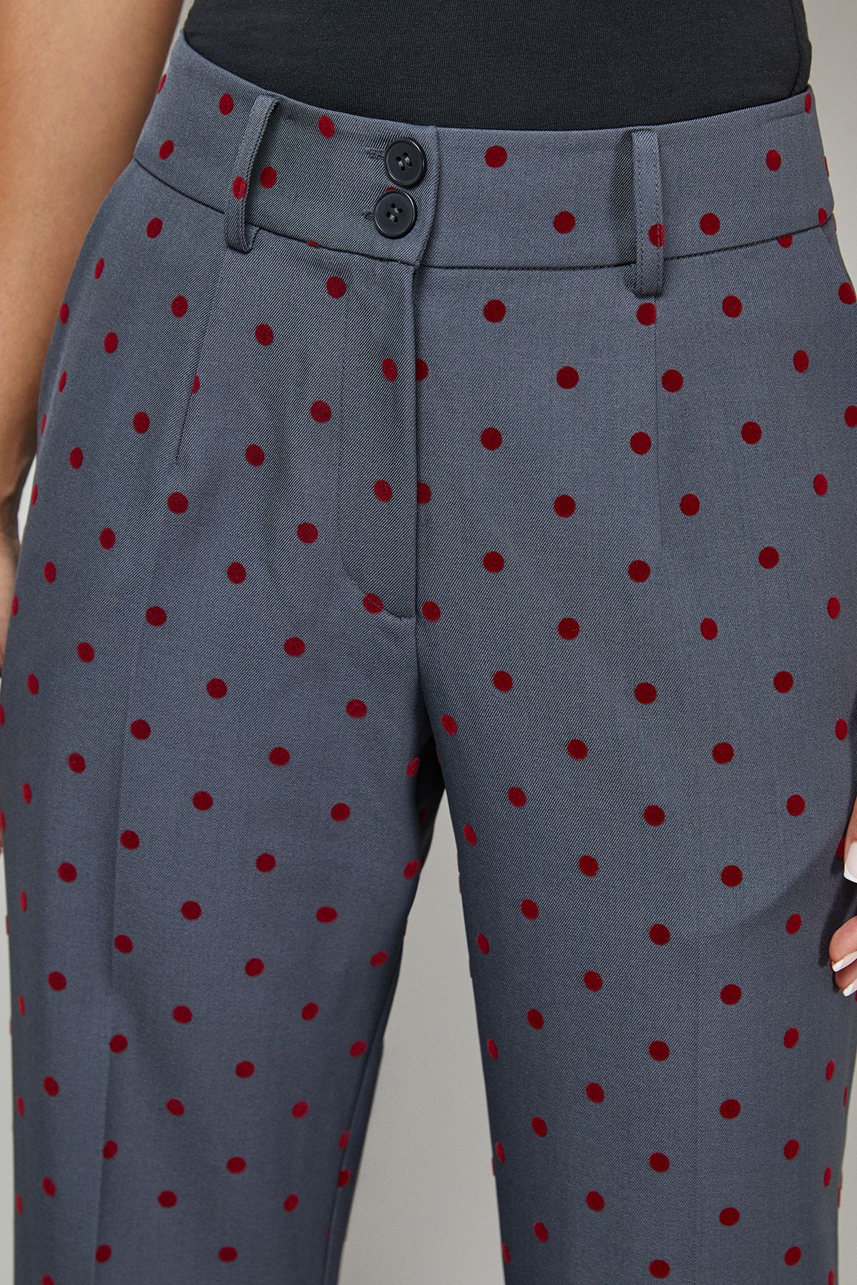 Warehouse Burgundy Velvet Spot High Waist Deep Waistband Trouser Co-Ord Grey image 4