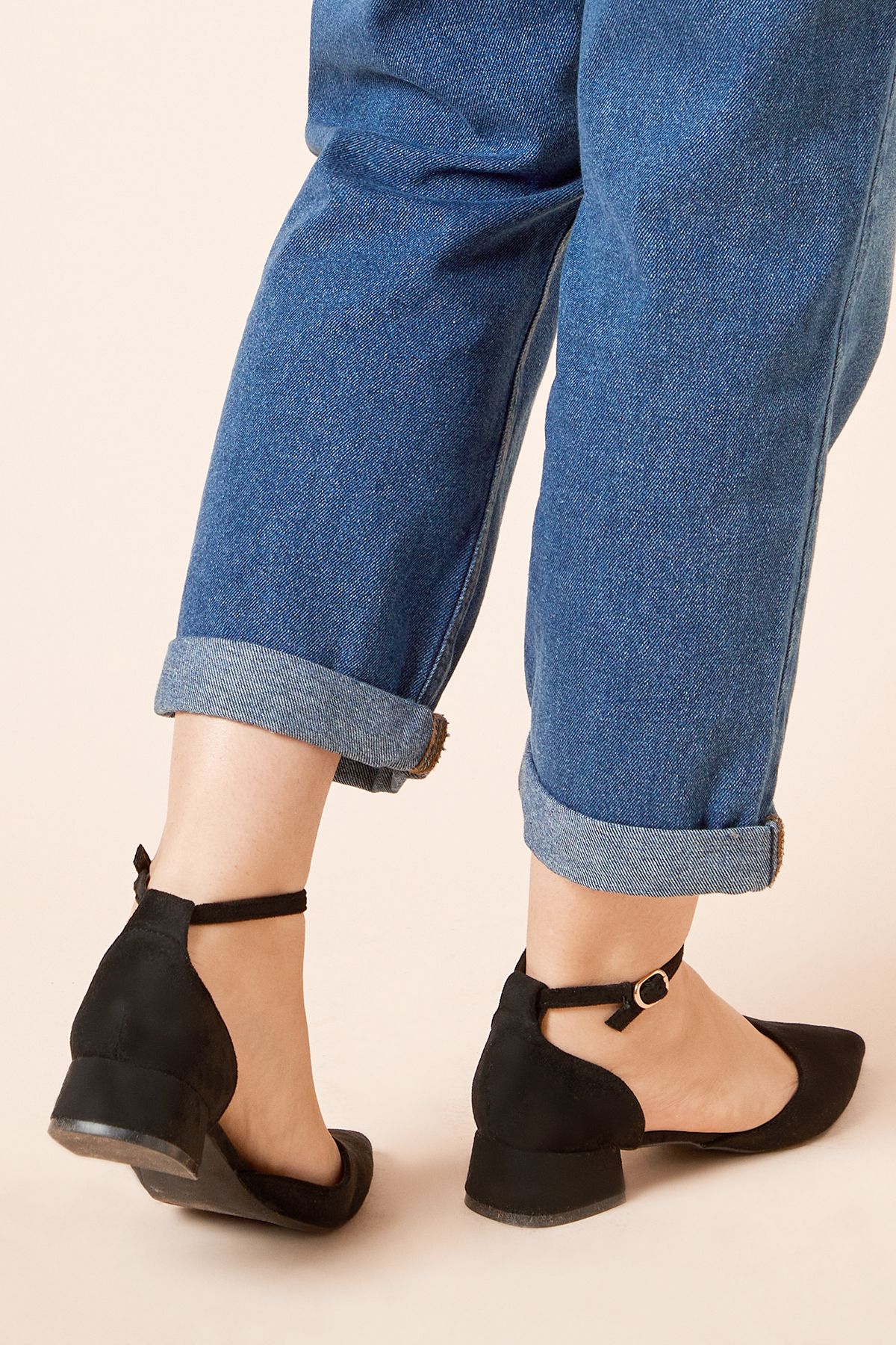 Dorothy Perkins Bennie Faux Suede Pointed Low Block Heel Court Shoes Natural Black image 4