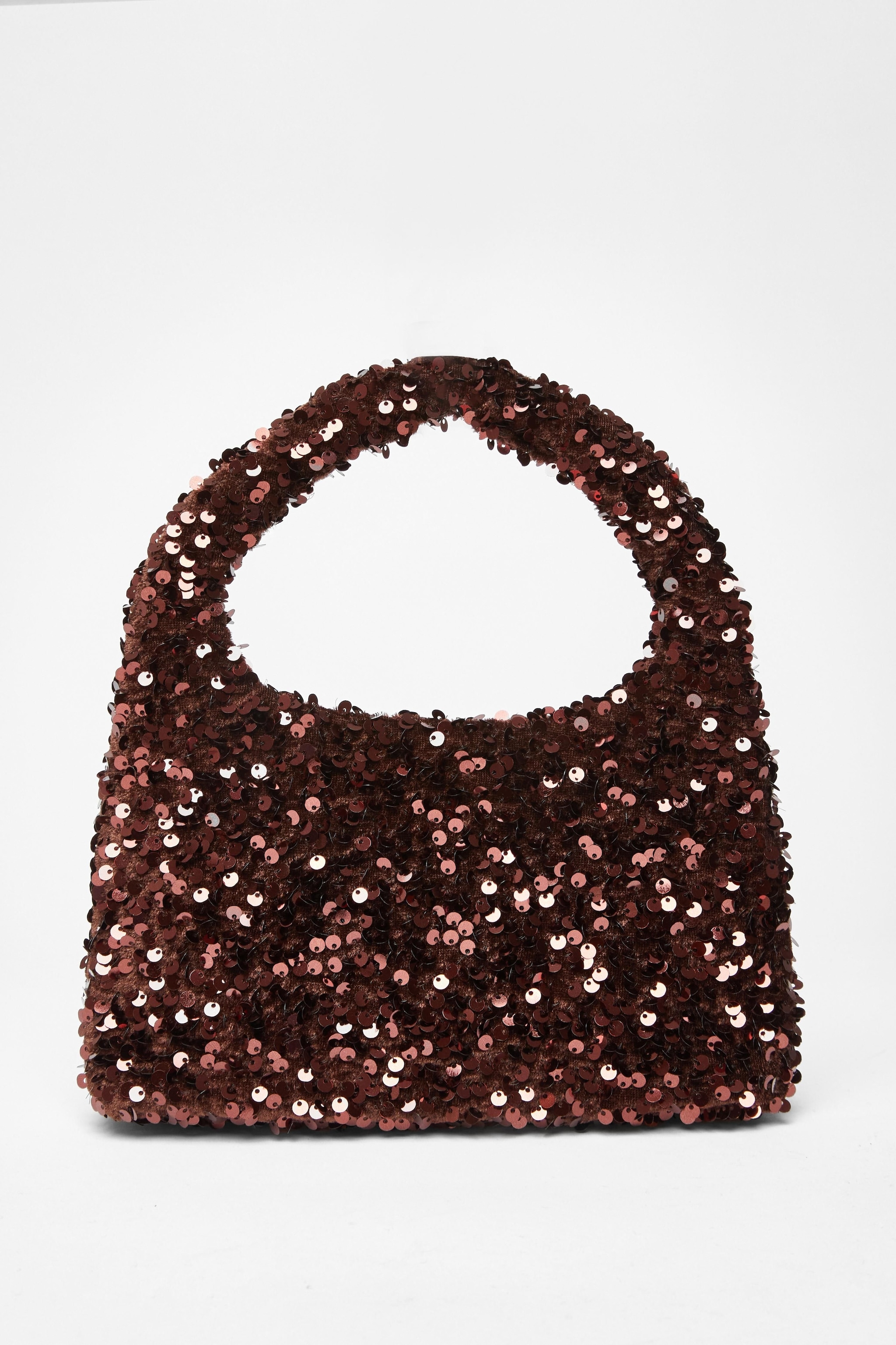 Quiz Brown Sequin Top Handle Bag image 3