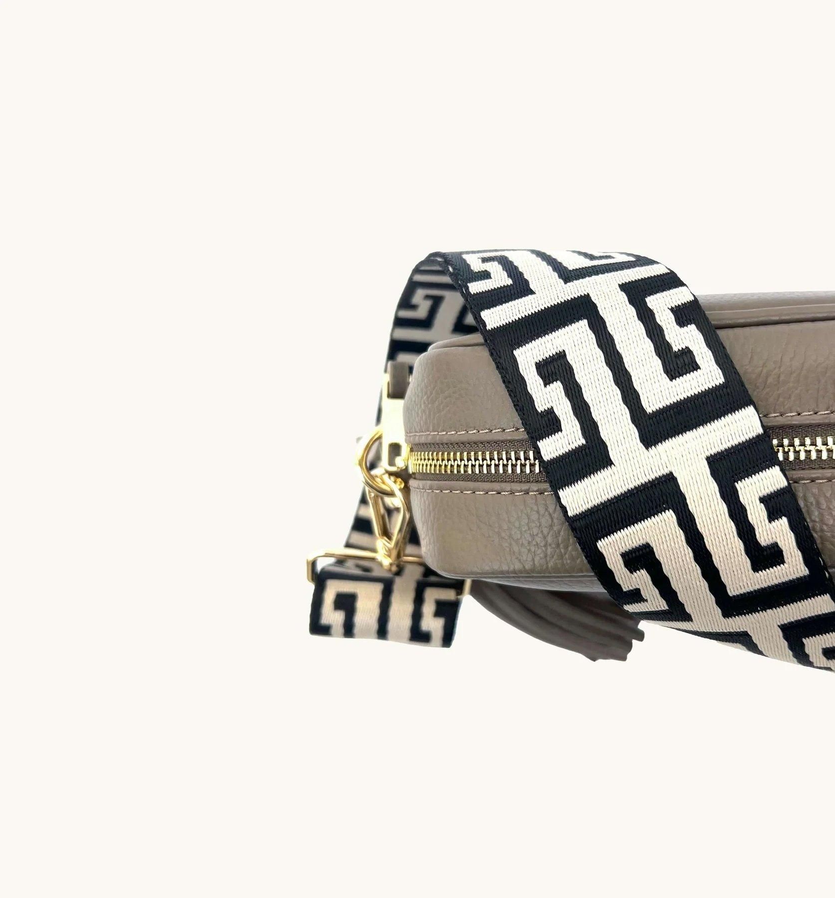 Apatchy London Latte Leather Crossbody Bag With Black & Stone Maze Strap image 5
