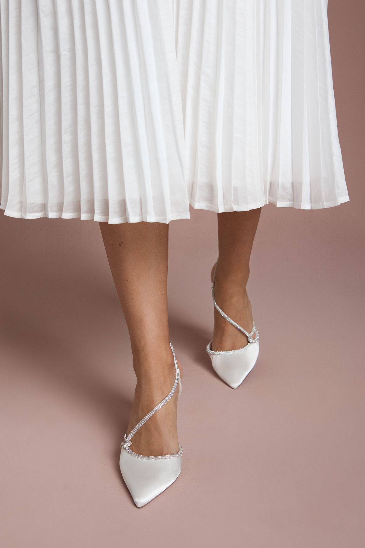 Coast Bridal Kimmie Satin Diamante Asymmetric Strap Pointed High Stiletto Heel Court Shoes White image 2