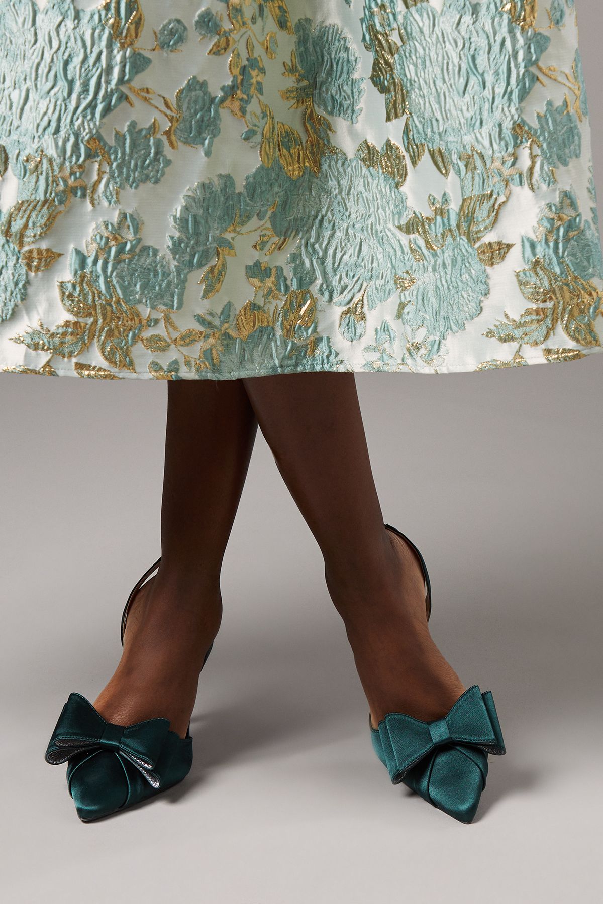 Coast Wide Fit Tamara Satin Bow Sling Back Stiletto Court Shoes Green image 2