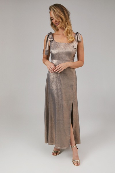 Oasis Shimmer Chiffon Tie Shoulder Bridesmaid Dress Oyster