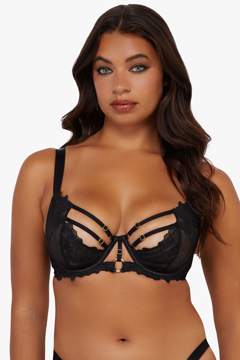 Playful Promises Eleanor Black Strappy Embroidery Balconette Bra image 1