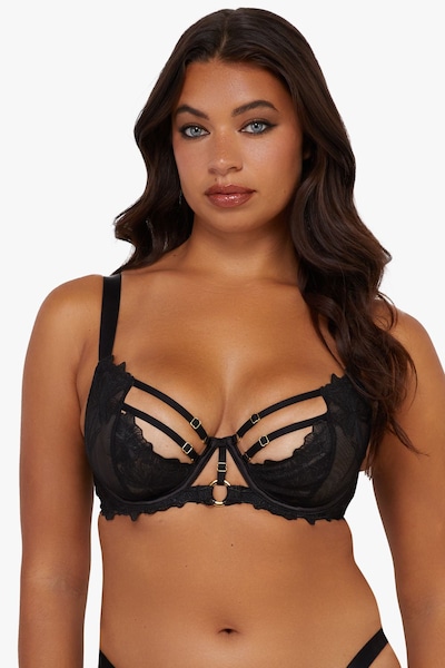 Playful Promises Eleanor Black Strappy Embroidery Balconette Bra