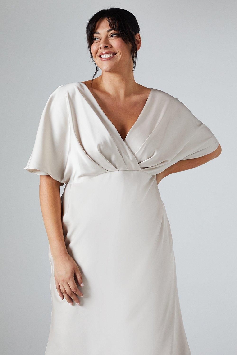 Coast Plus Batwing Sleeve Satin Fishtail Maxi Bridesmaid Dress Champagne image 2