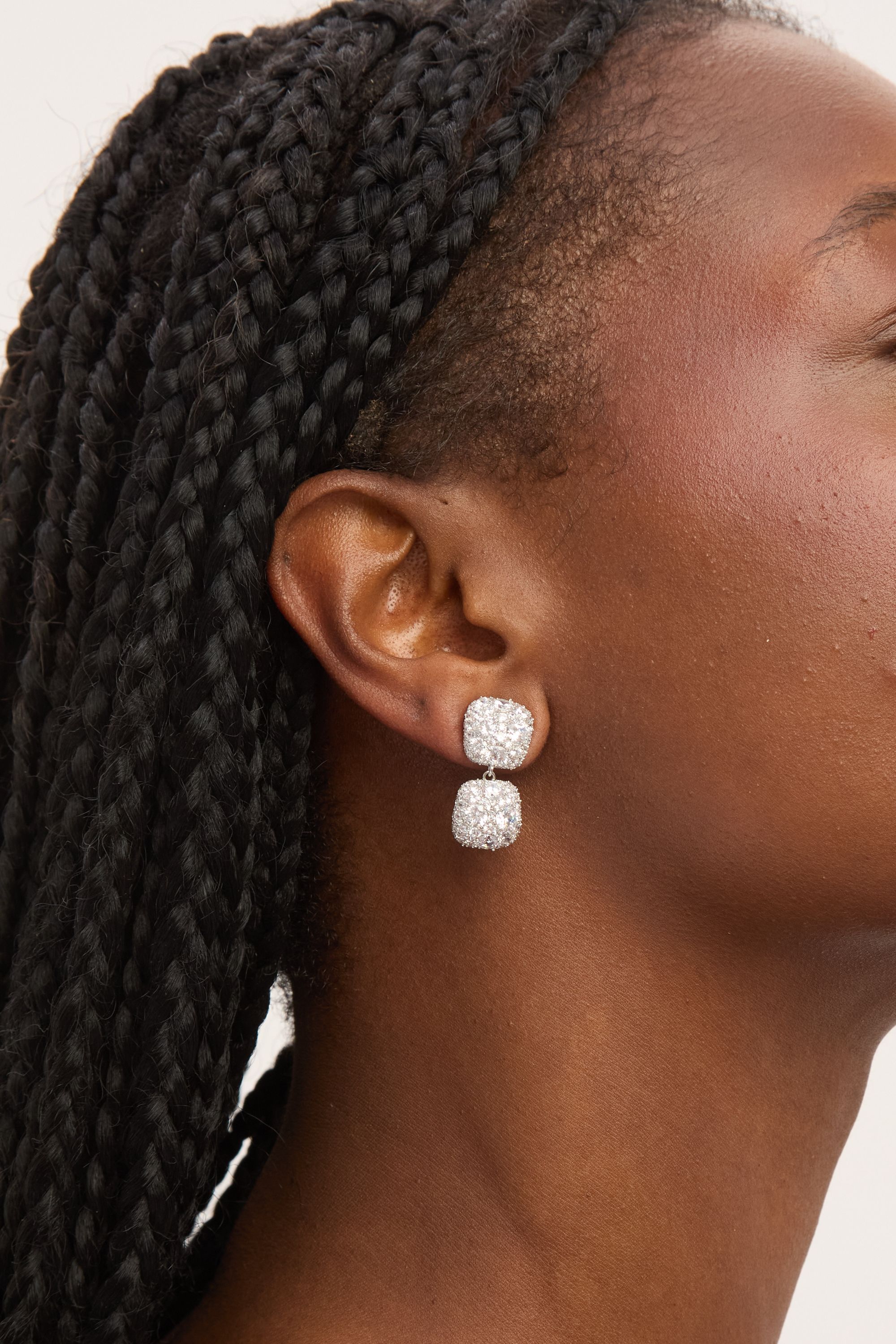 Jon Richard Rhodium Plated Pave Square Double Drop Earrings image 4