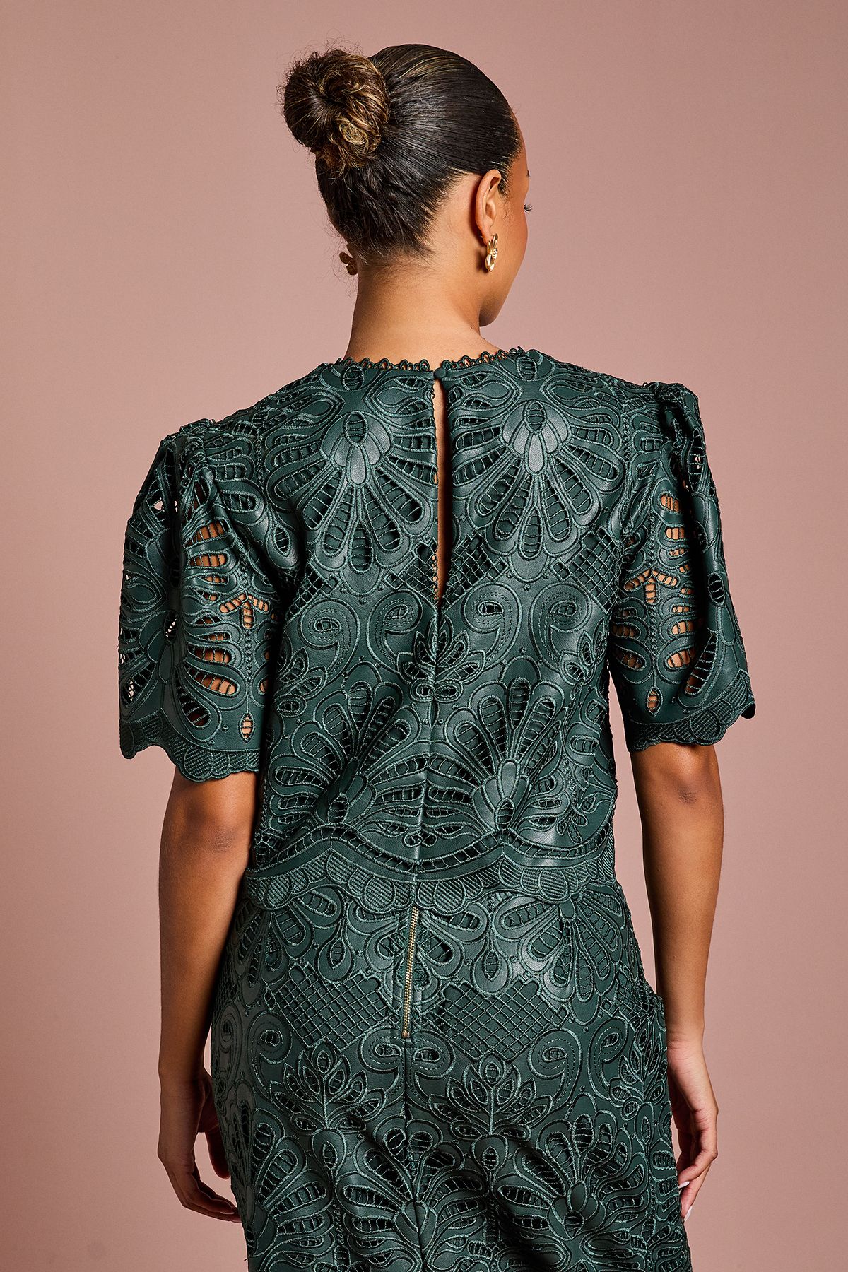 Coast Petite PU Short Sleeve Top Emerald image 3