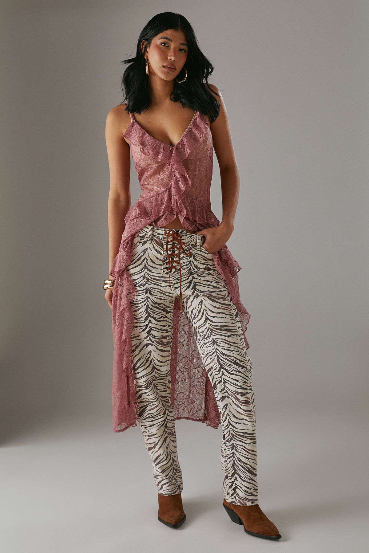 Warehouse Denim Lace Up Straight Leg Jean Zebra image 1