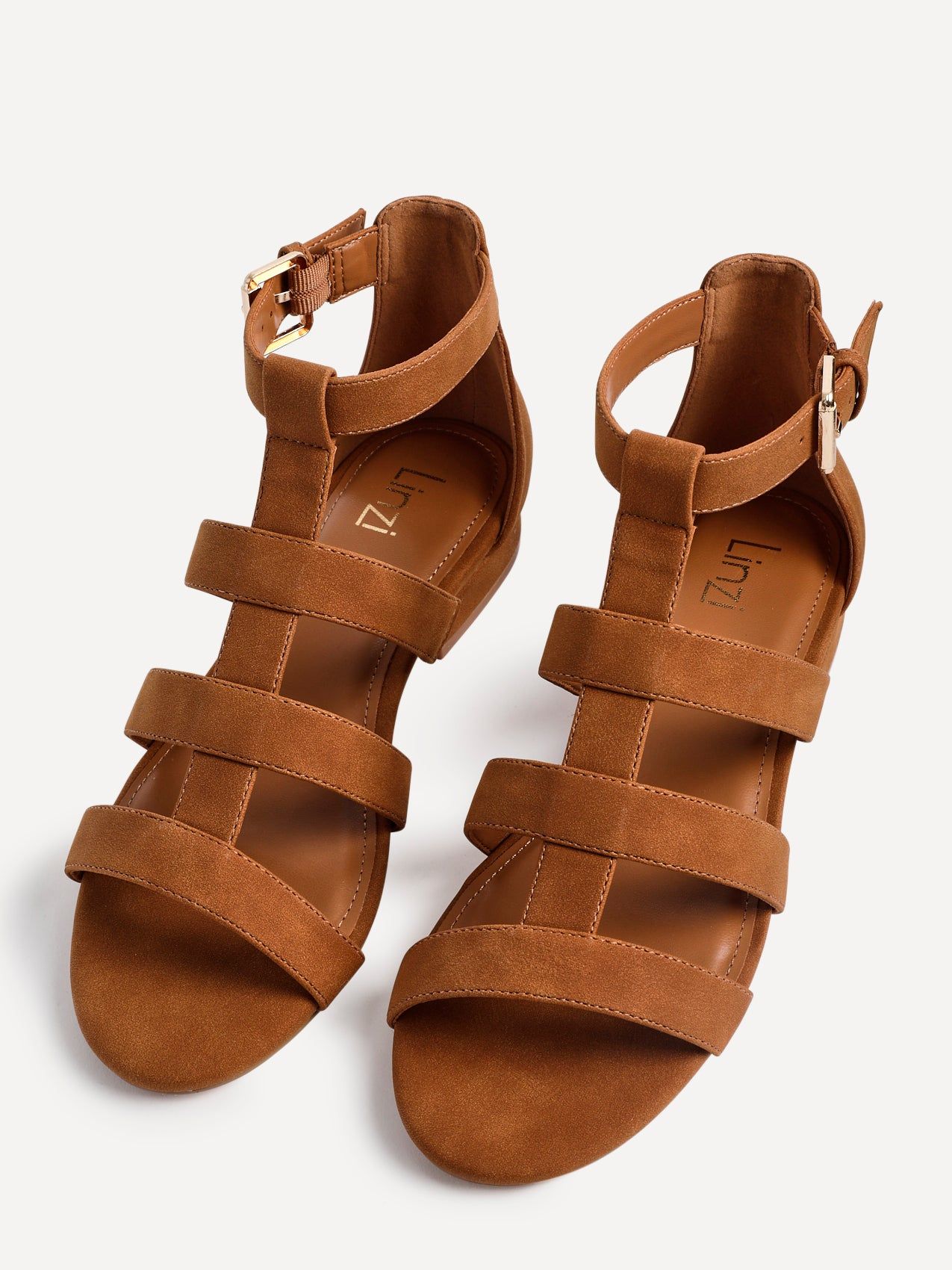 Linzi Liberate Tan Faux Suede Closed Back Gladiator Sandals image 4
