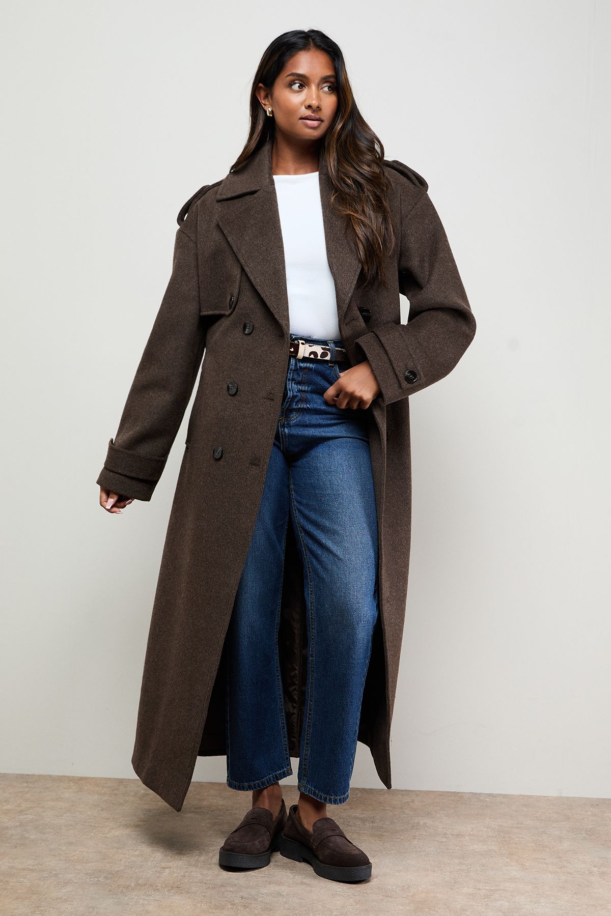 Oasis Relaxed Wool Trench Chocolate image 1