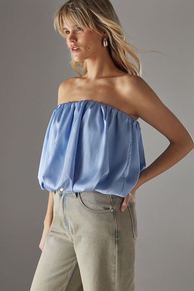 Warehouse Satin Bubble Bandeau Bodysuit Pale Blue