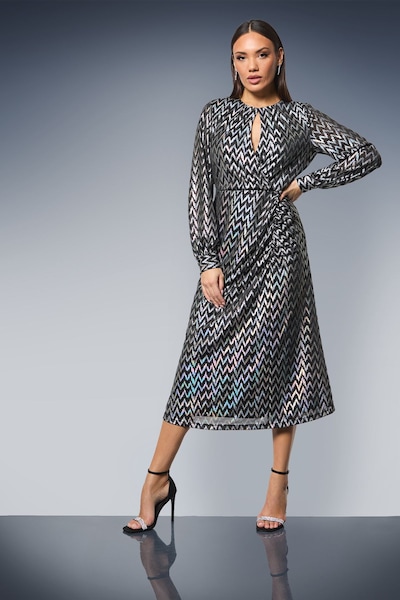 Principles Keyhole Detail Ruched Front Metallic Detail Jersey Midi Dress Black