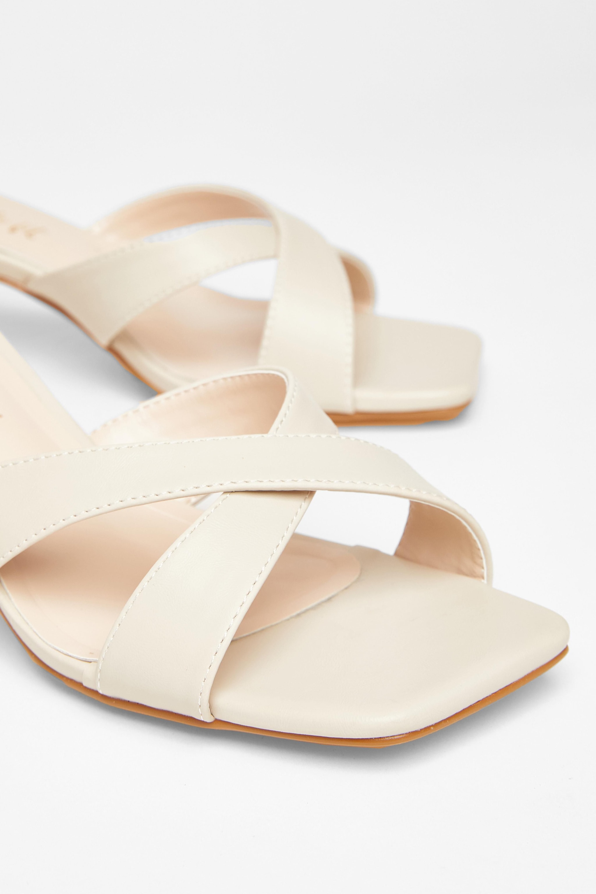 Quiz Nude Wide Fit Cross Strap Mule Heels image 4