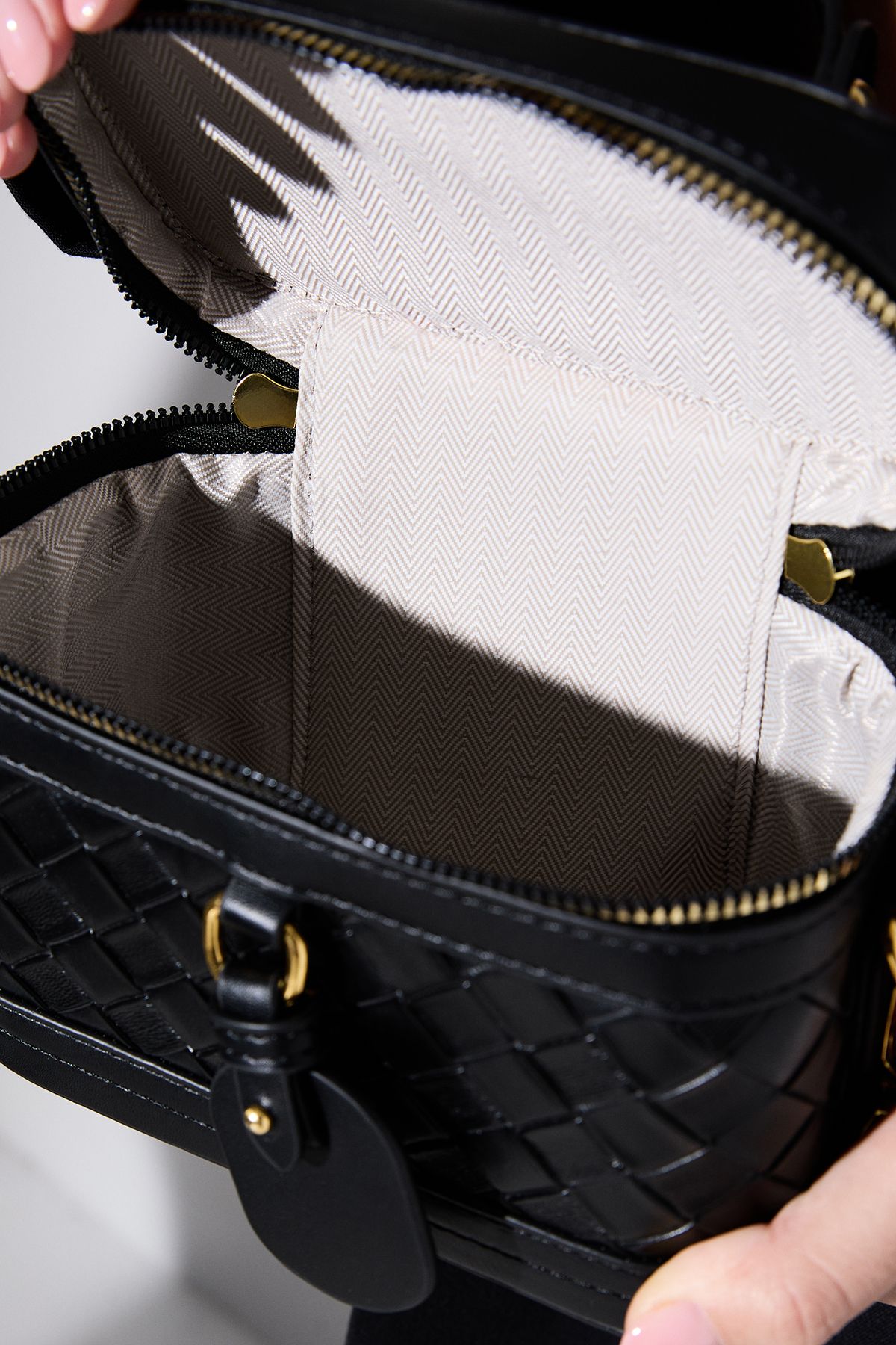 MissPap Faux Leather Quilted Vanity Bag With Crossbody Strap Black image 3