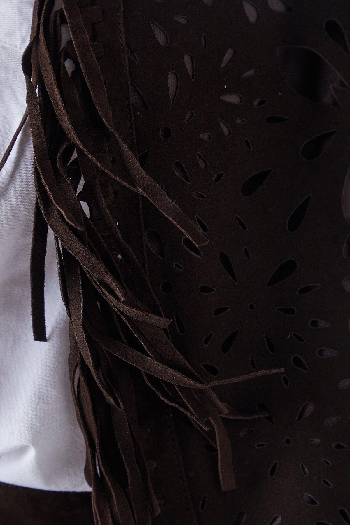 Warehouse Real Suede Fringed Waistcoat Chocolate image 5