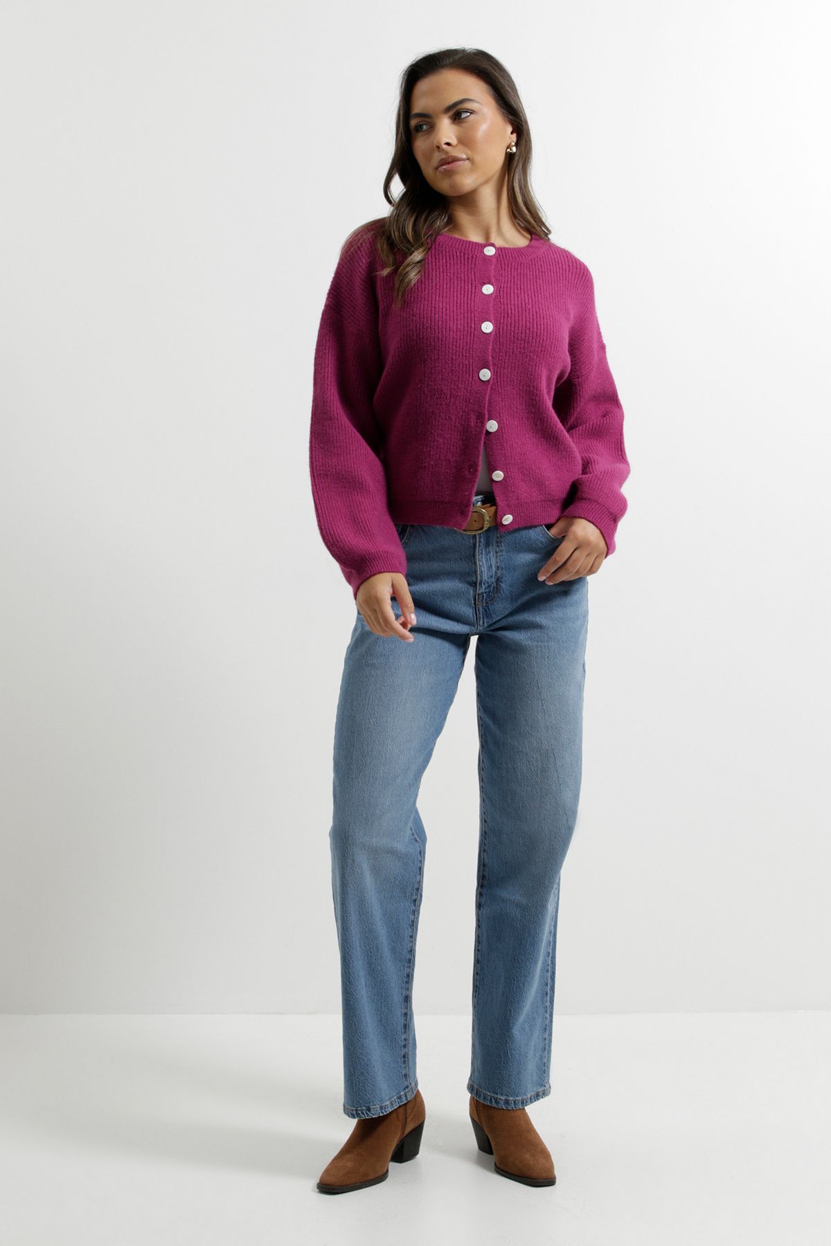 Dorothy Perkins Soft Contrast Button Cardigan Fuchsia image 2