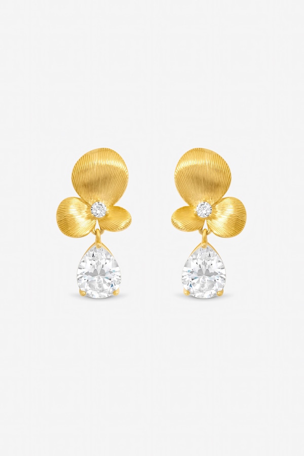 Jon Richard Gold Plated Brushed Floral and Crystal Drop Earrings