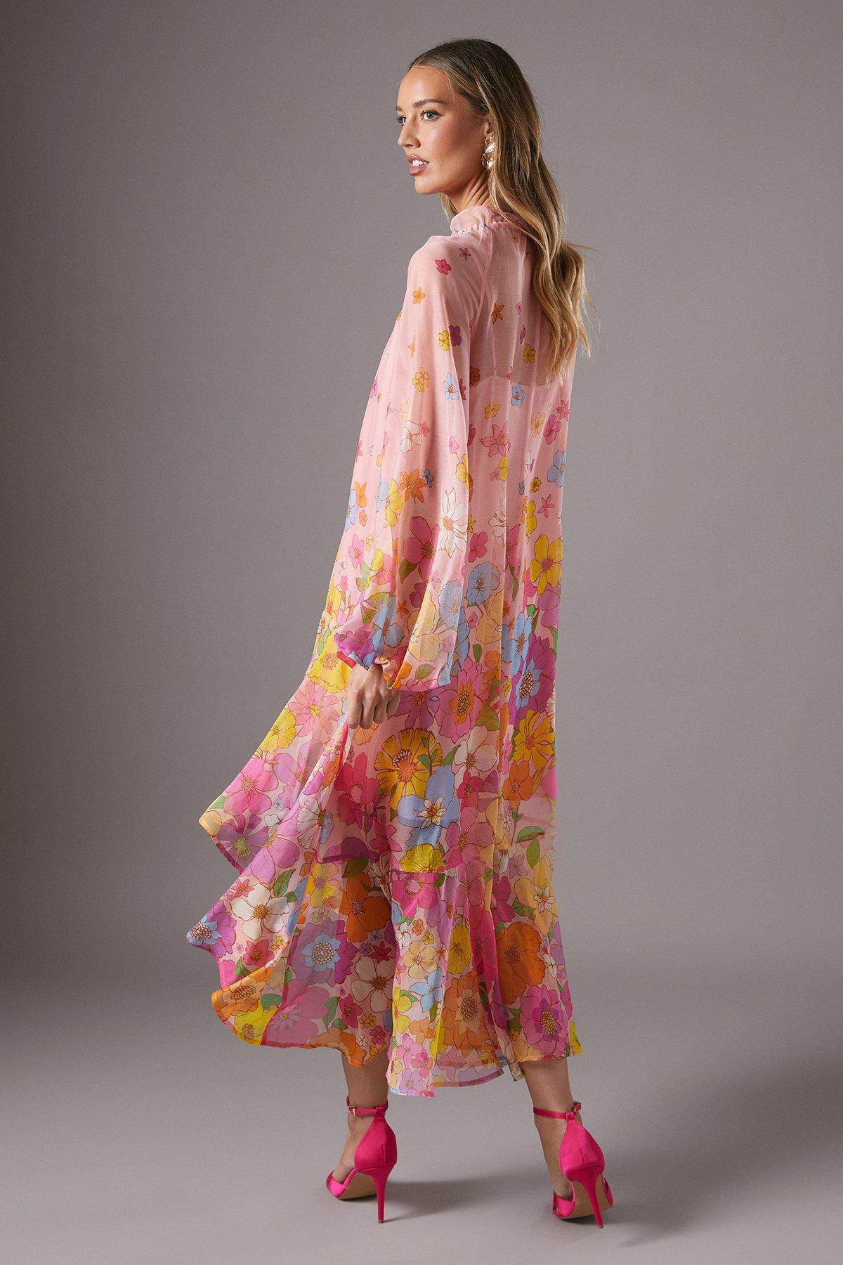 Coast Volume Chiffon Tie Neck Midi Dress Floral image 3