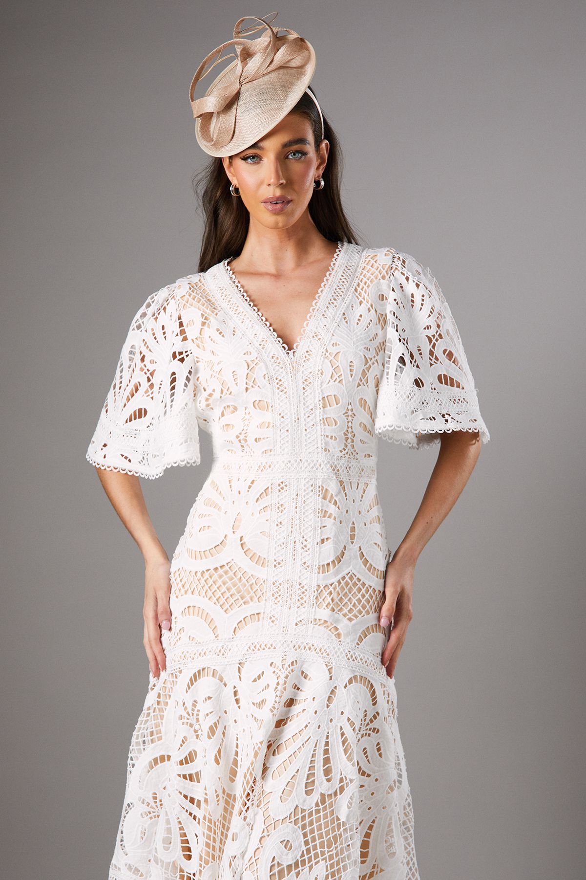 Coast Placement Lace Hanky Hem Dress Off White image 2