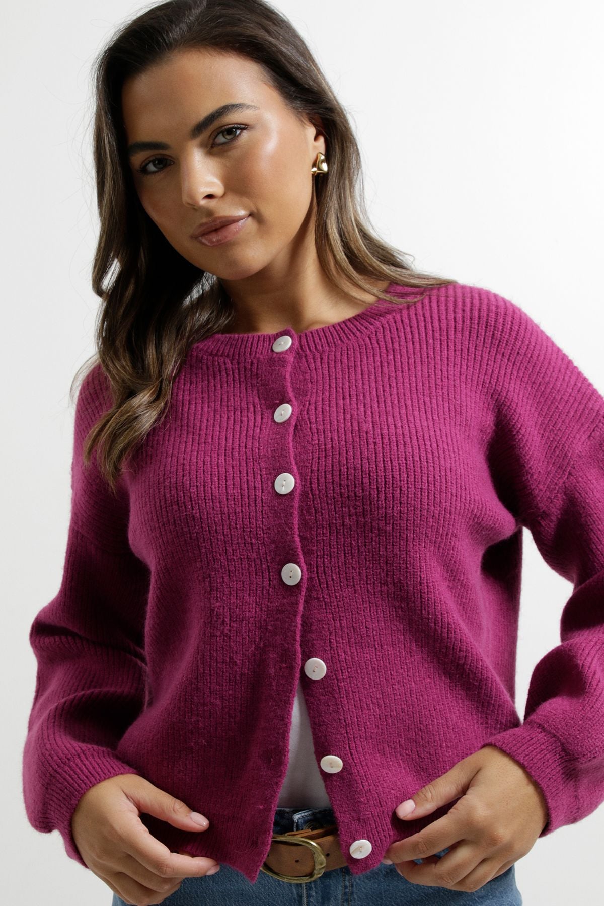 Dorothy Perkins Soft Contrast Button Cardigan Fuchsia image 4