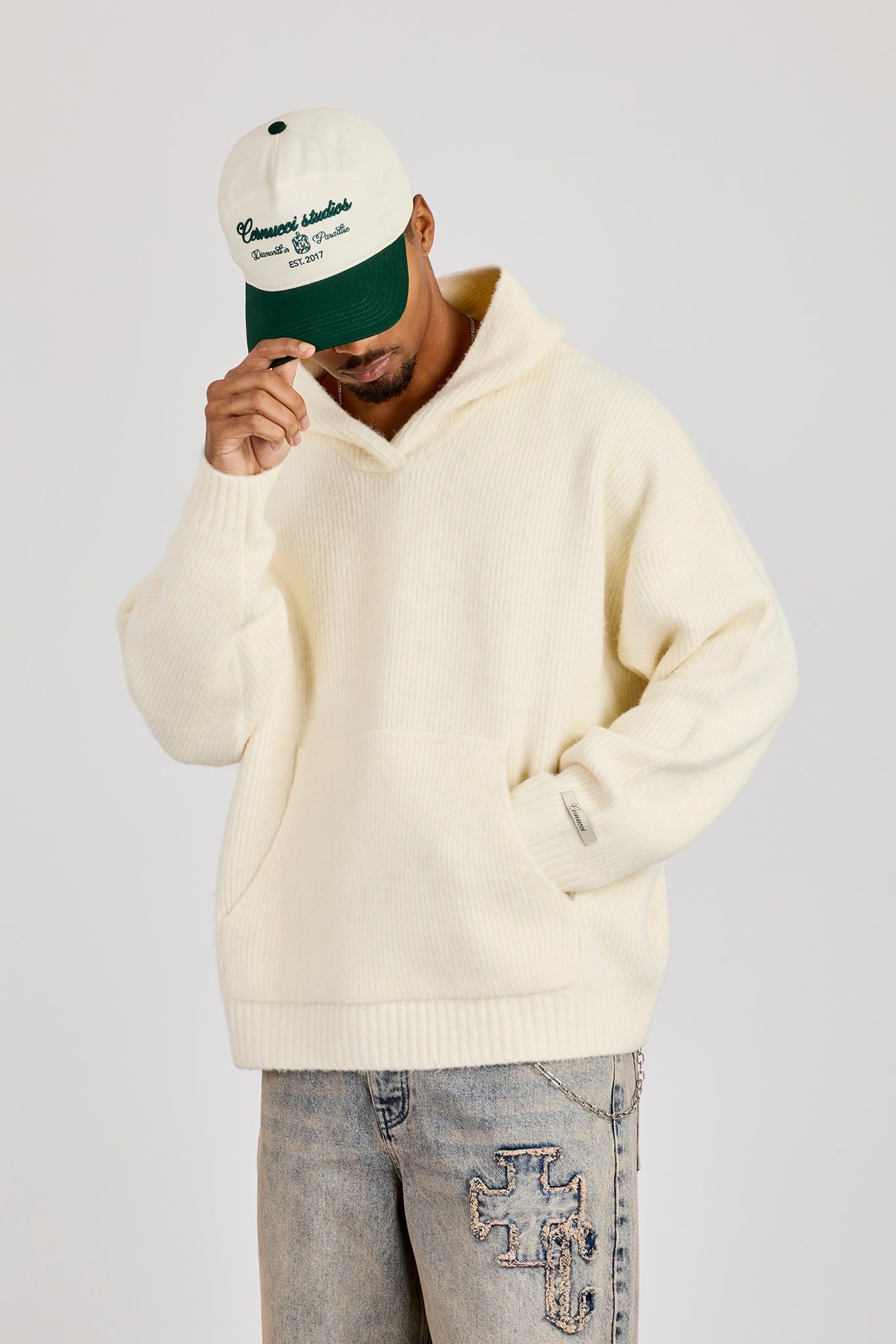 Cernucci Rib Knitted Hoodie - Off White image 1