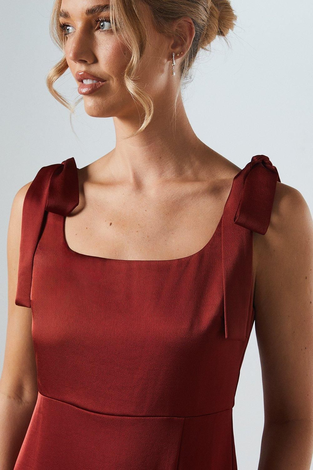 Oasis Satin Tie Shoulder Midi Bridesmaid Dress Burnt Orange image 2