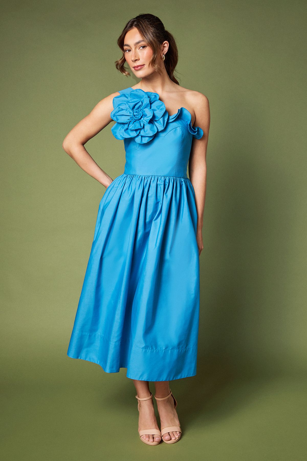 Coast One Shoulder Corsage Midi Dress Blue image 1