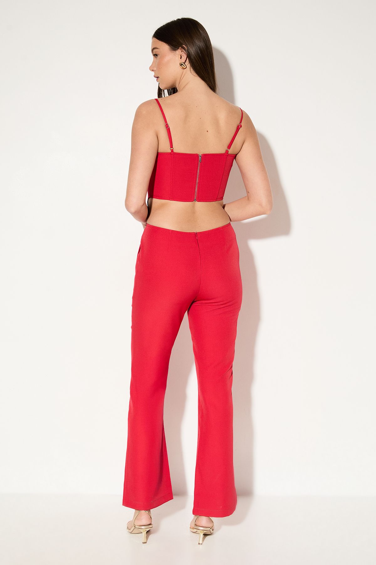 MissPap Tailored Cut Out Corset Jumpsuit Red image 3