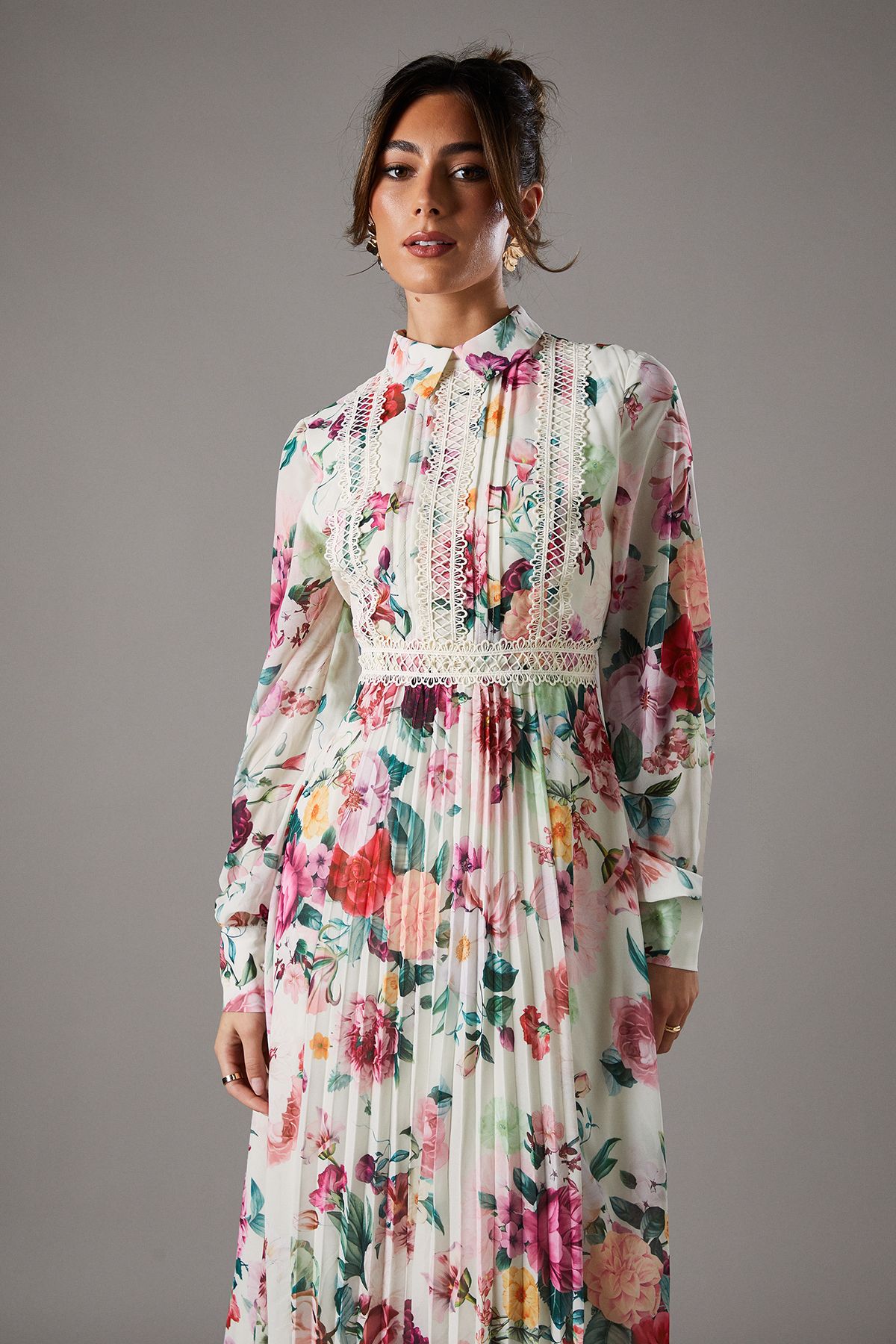 Coast Pleated Lace Trim Midi Dress Multi image 2