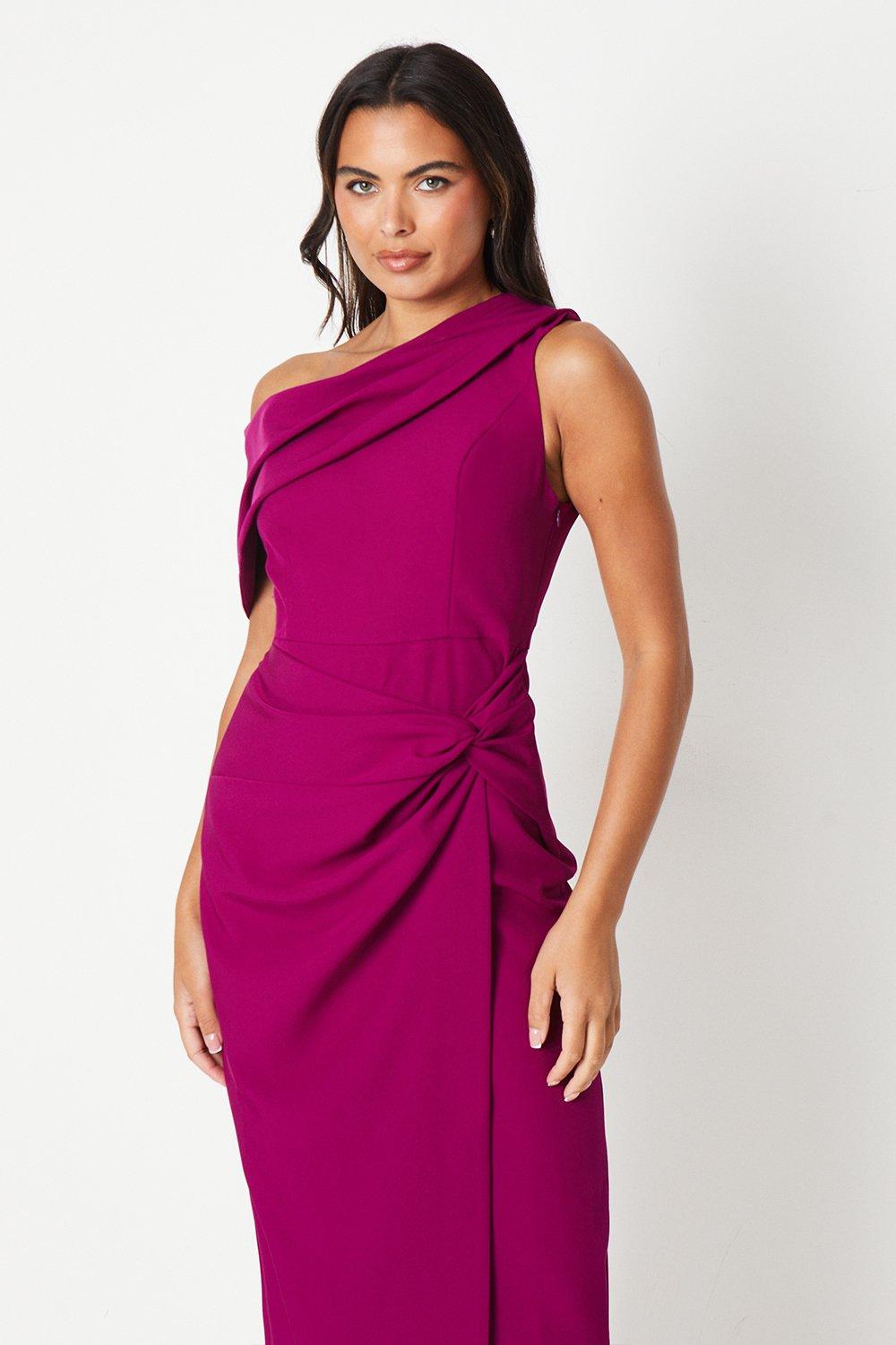 Coast One Shoulder Twist Front Pencil Wedding Guest Dress Berry image 2