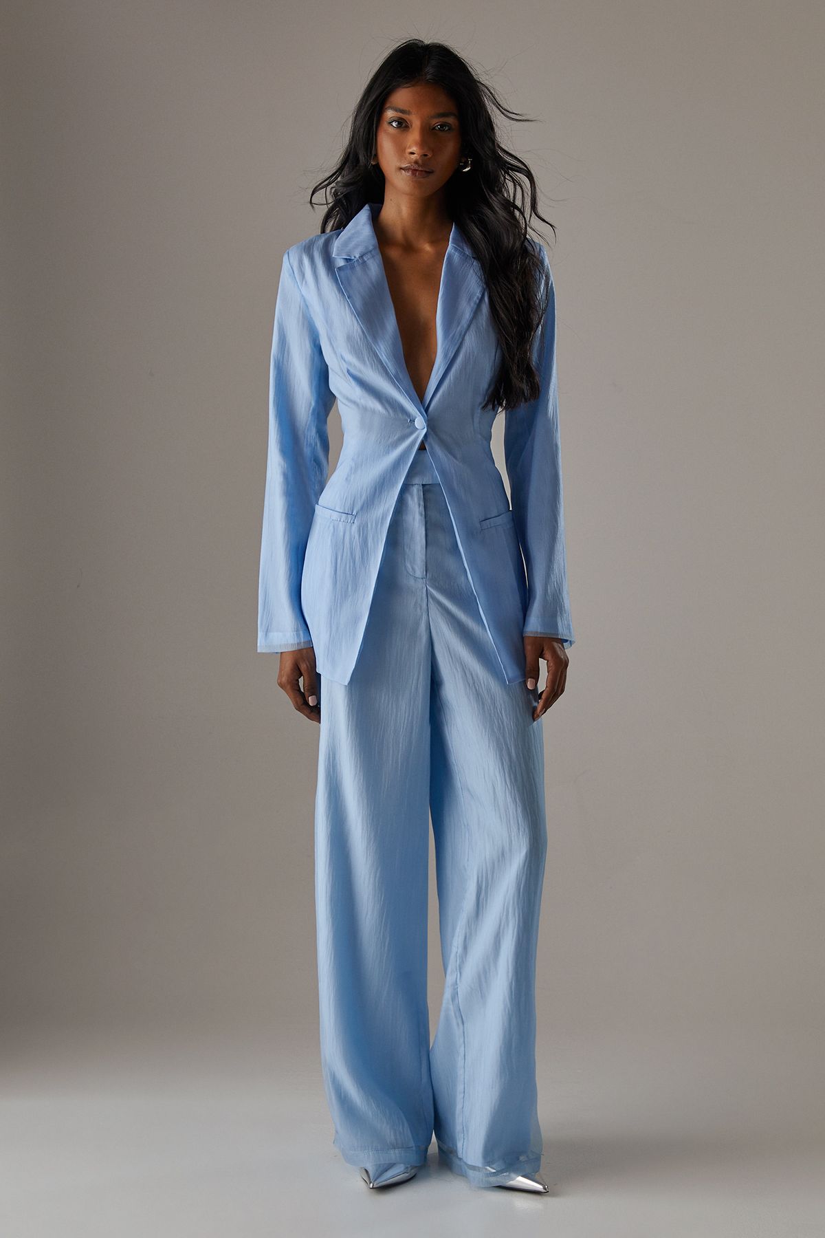 Warehouse Deconstructed Organza open Back Blazer True Blue image 3