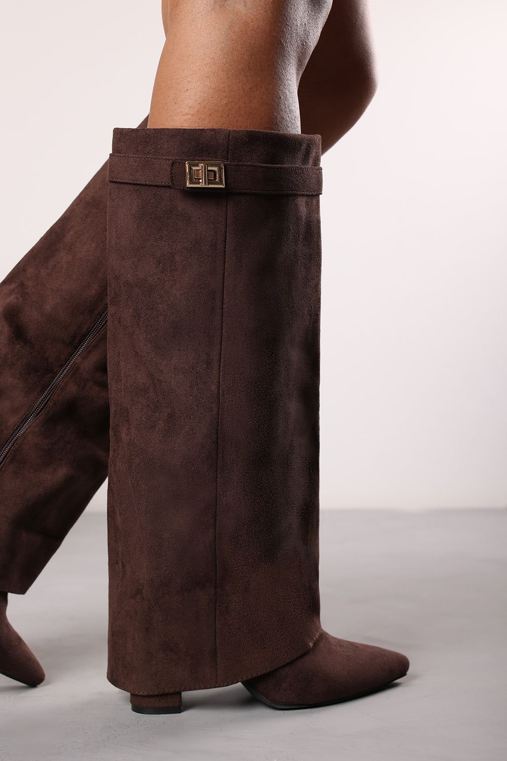 Where's That From 'Nova' Fold Over Shark Block Heel Point Toe Boots Suede image 6