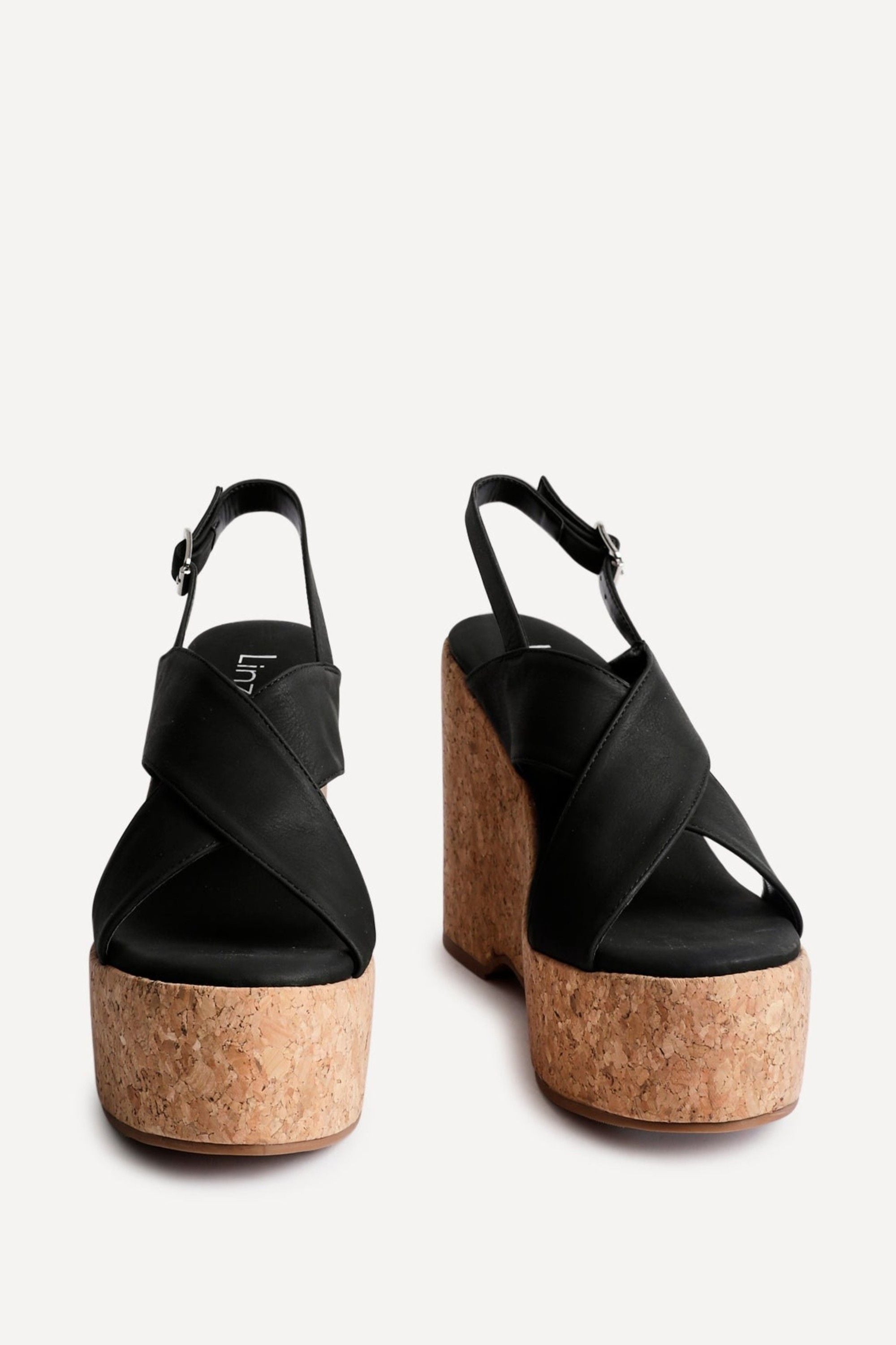 Linzi Santana Black Faux Leather Crossover High Platform Cork Wedge image 3