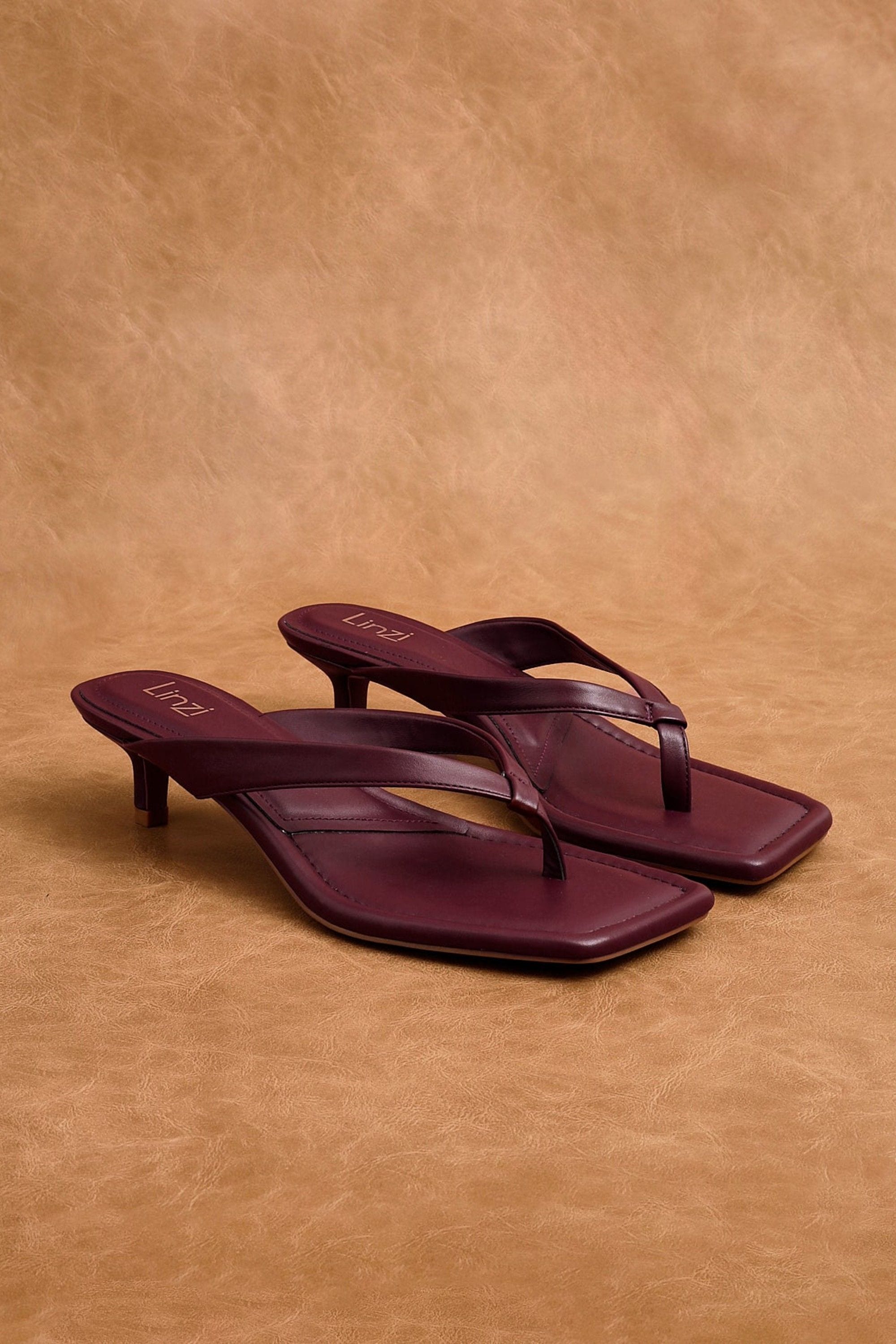 Linzi Potential Burgundy Faux Leather Toe Post Kitten Heel image 2