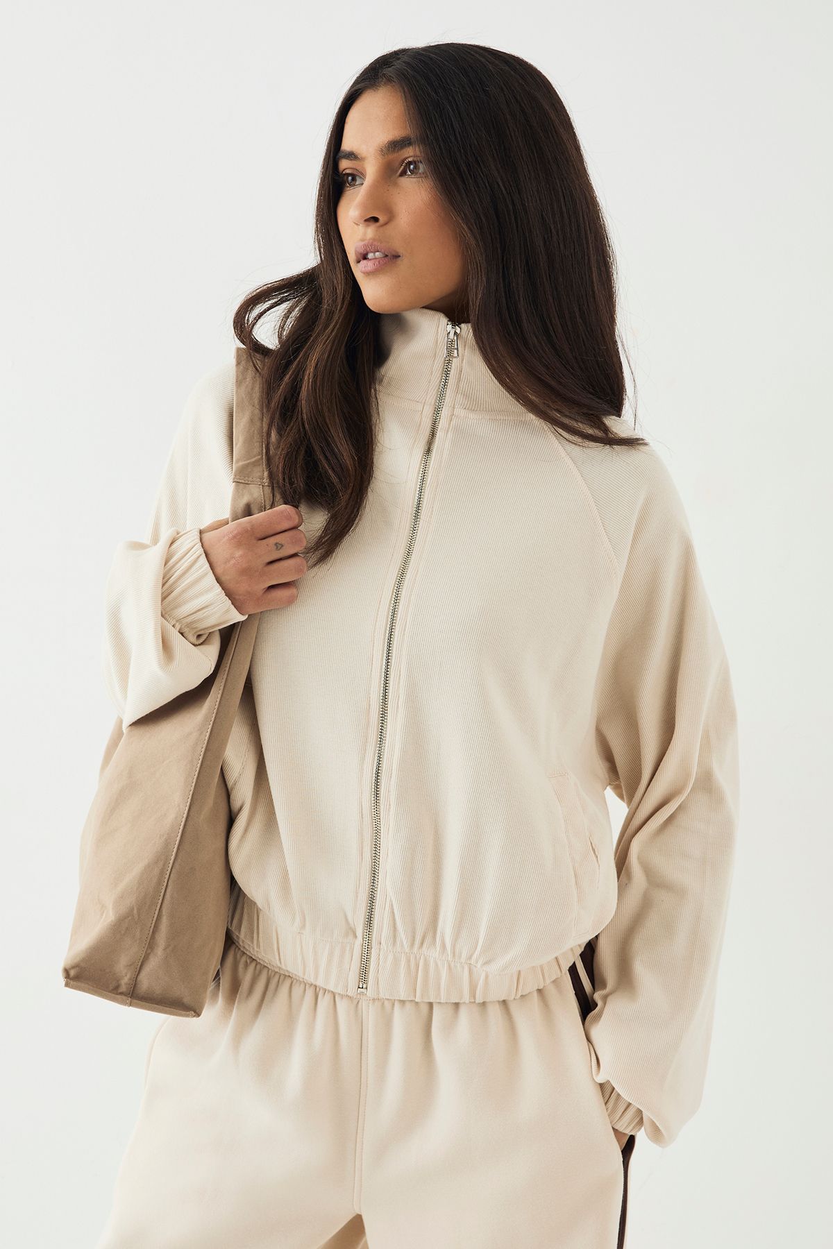 DSGN Studio DSGN Studio Rib Zip Through Funnel Neck Bomber Stone