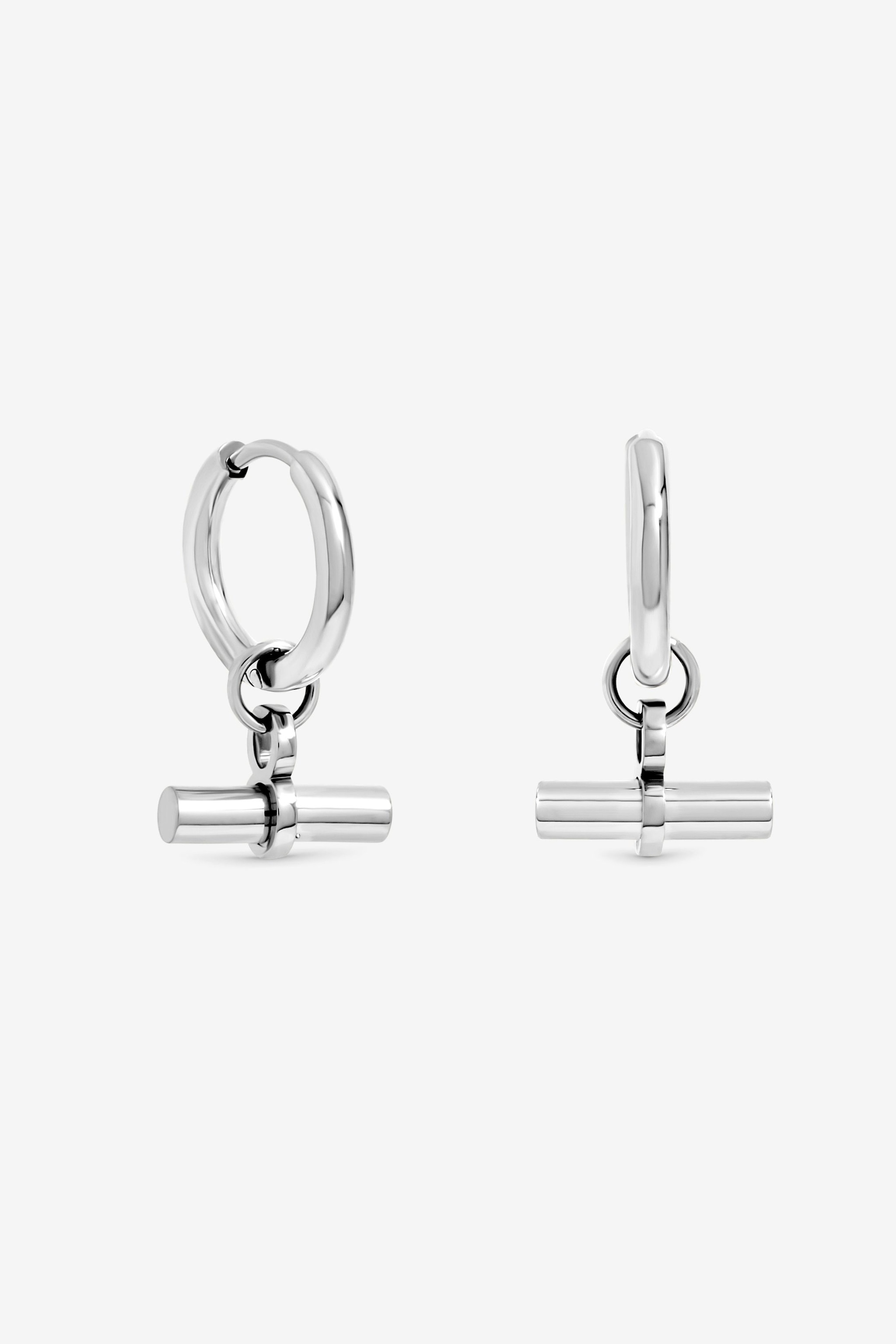 Jon Richard Silver Plated Waterproof T-Bar Huggie Hoop Earrings image 1