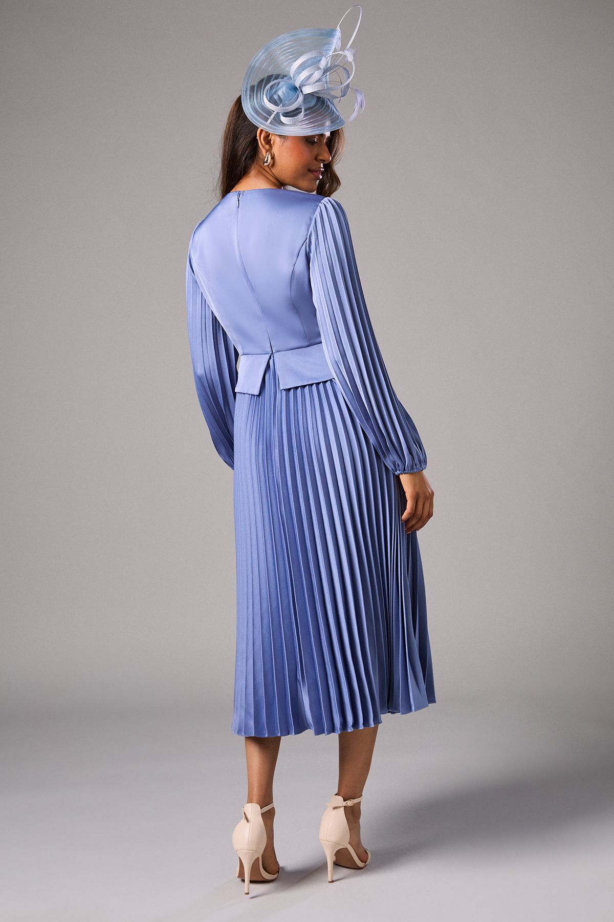 Coast Petite Pleat Skirt Midi Dress Dusty Blue image 3