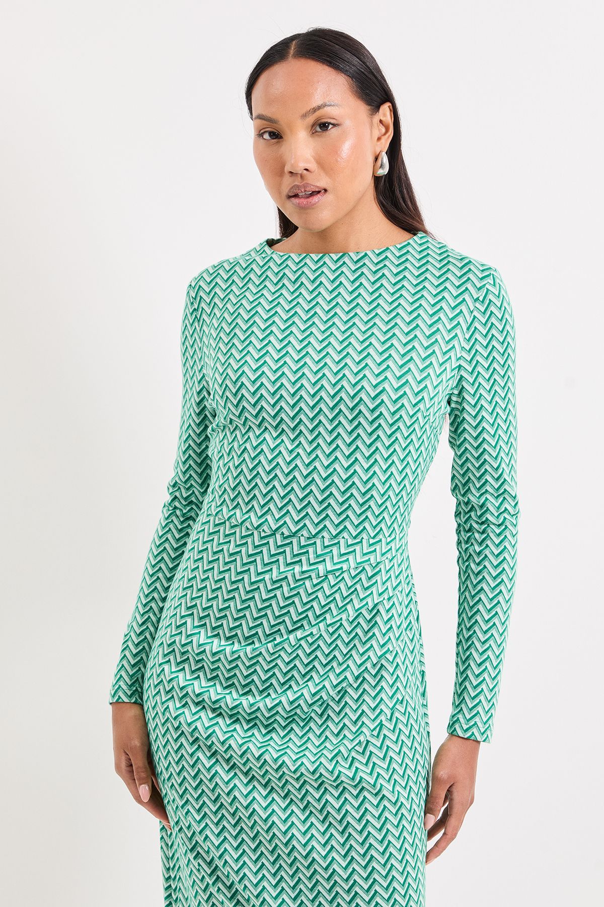 Principles Geo High Neck Jacquard Midi Dress Green image 2