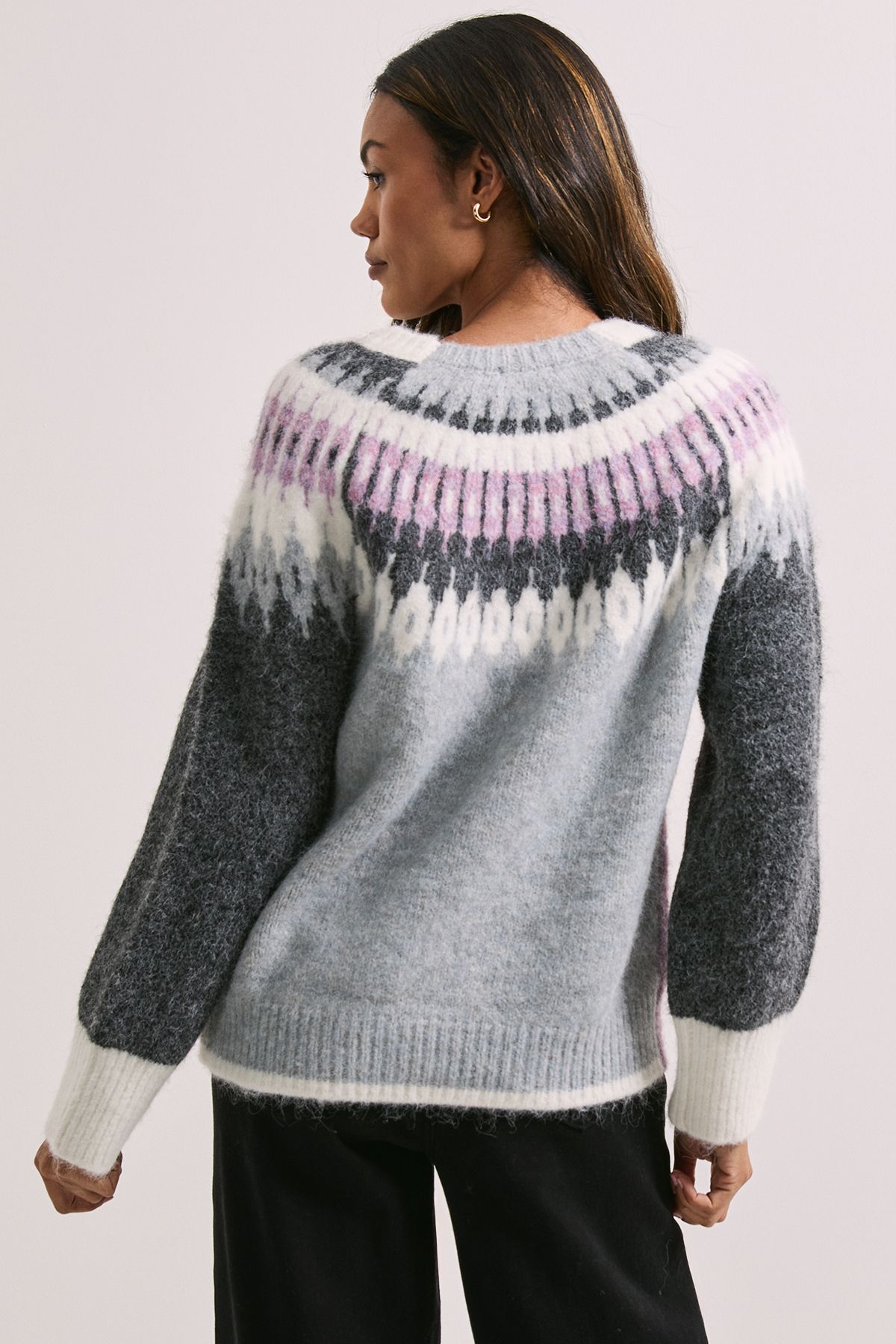 Dorothy Perkins Fairisle Yoke Crew Neck Jumper Mauve image 3
