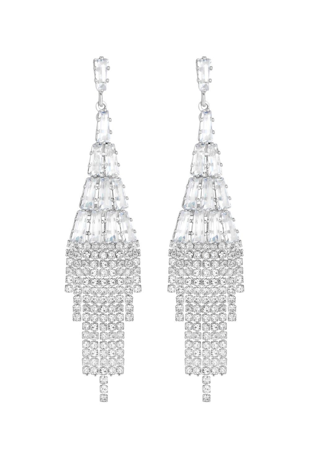 Jon Richard Silver Plated Crystal Baguette And Diamante Drop Earrings image 1