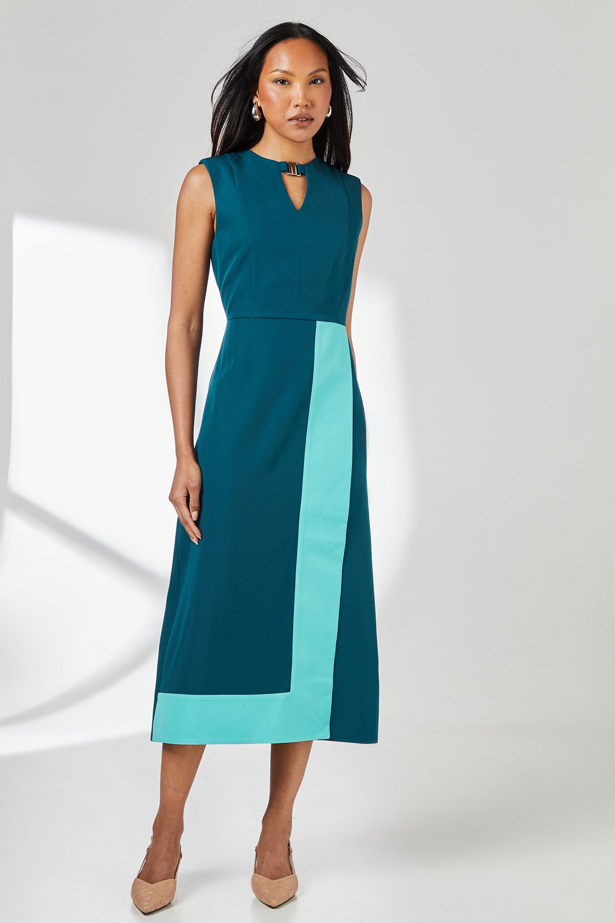 Principles Teal Contrast Detail Crepe Column Dress Teal image 1