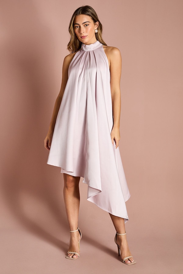 Coast Halter Neck Asymmetric Hem Bow Back Mini Dress Blush