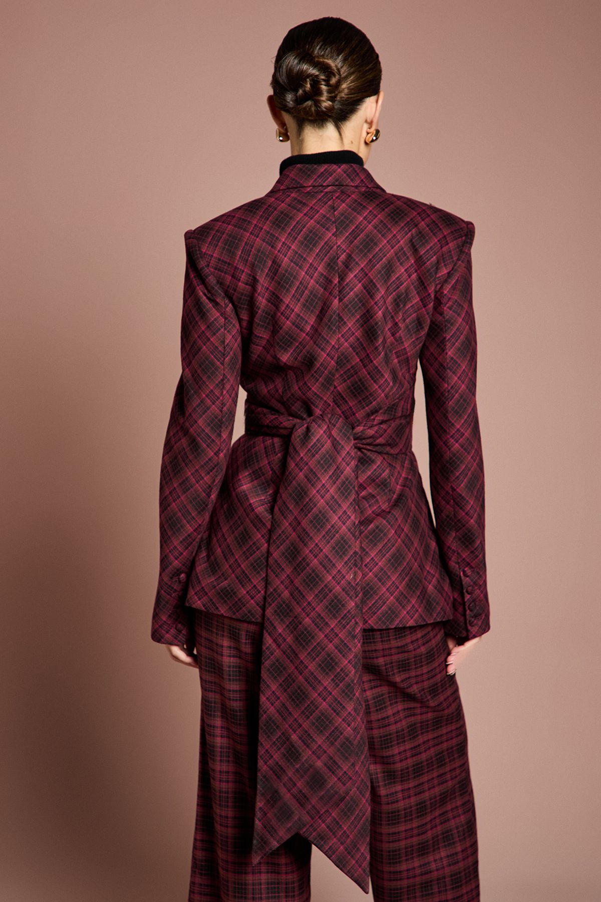 Coast Lisa Tan Premium Check Wrap Front Blazer Berry image 3