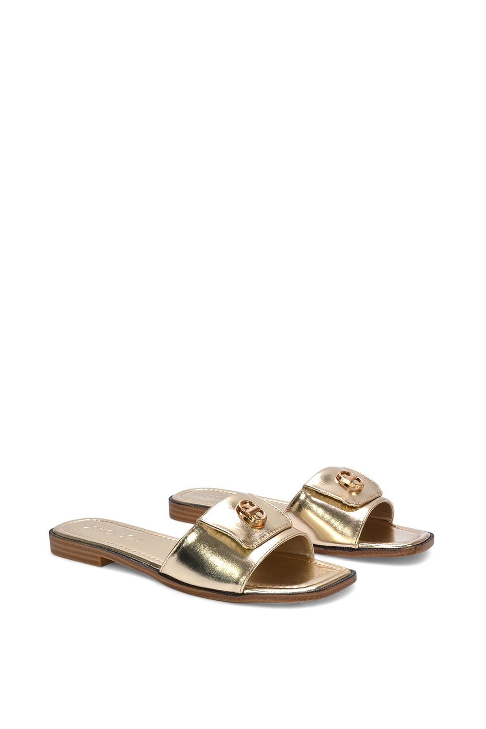 XY London 'Leigh' Open Toe Foldover Buckle Slip On Flat Slider Mules image 3