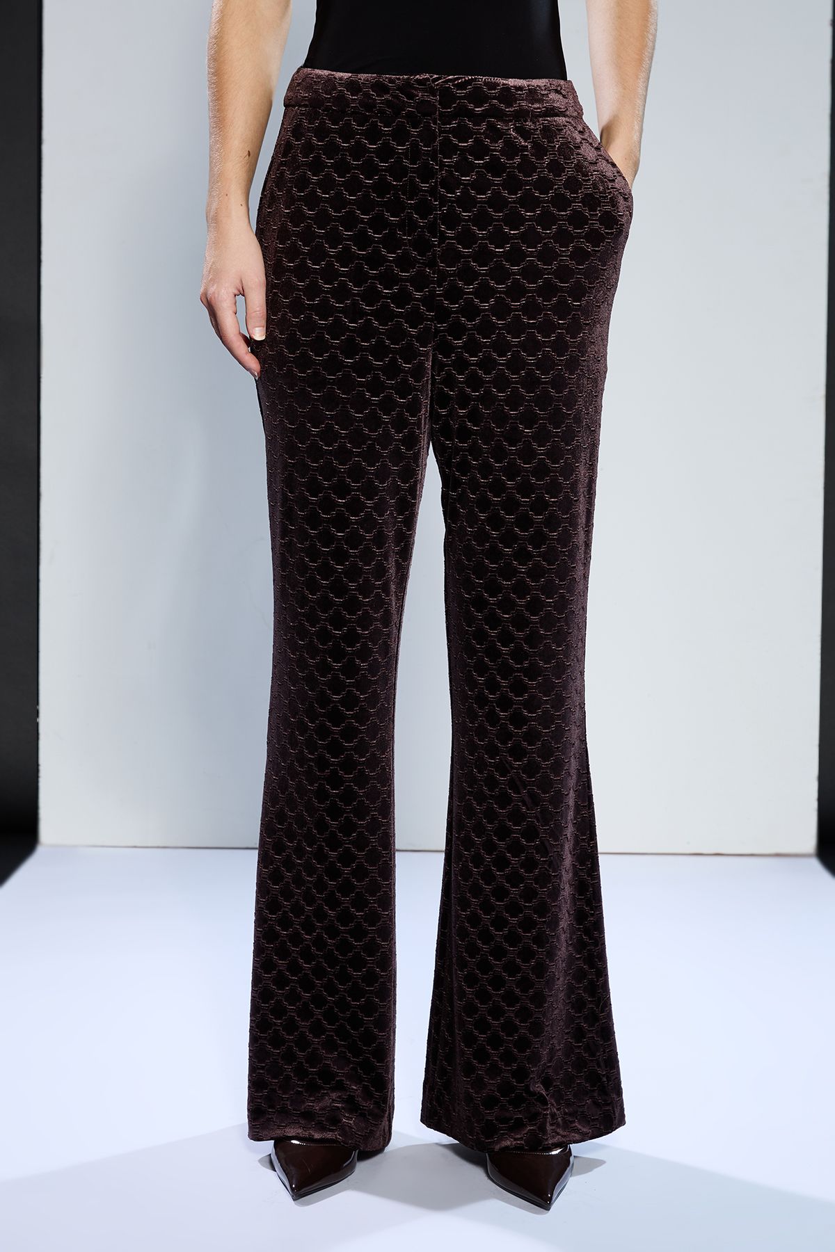 RUNWAY 1.8.1.8 Runway 1.8.1.8 Jacquard Velvet Flare Trouser Chocolate image 2